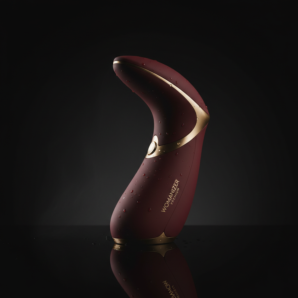 Womanizer Premium 2 clitoral stimulator on dark luxury surface